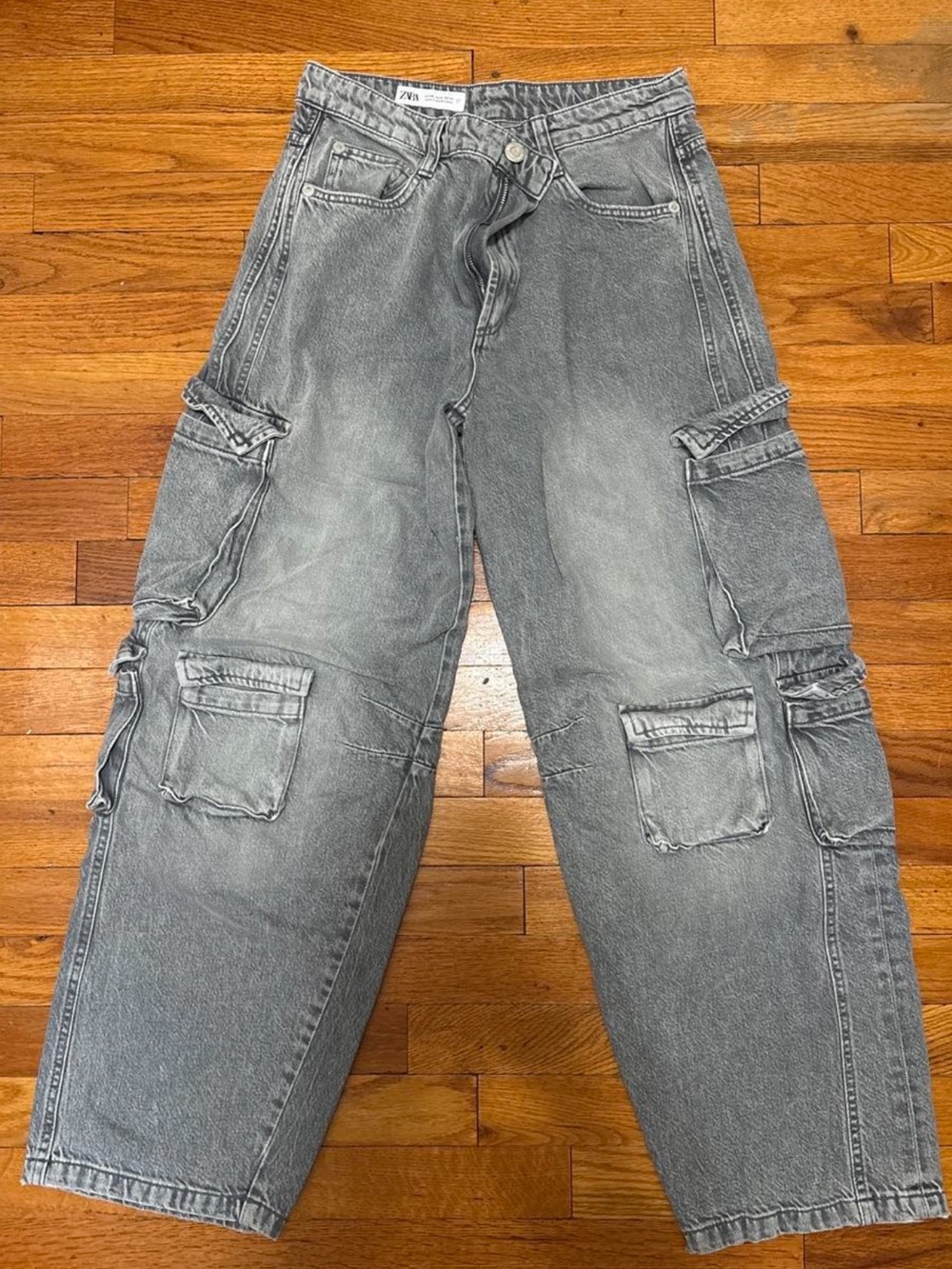 Zara Washed Gray Cargo Pants